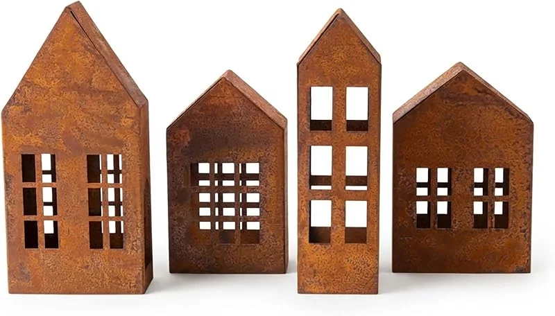 Besuche den Spetebo-Store Spetebo Metall Haus rotbraun mit Edelrost 4er Set - 2x 15 cm, 2x 20 cm — Advent und Tisch