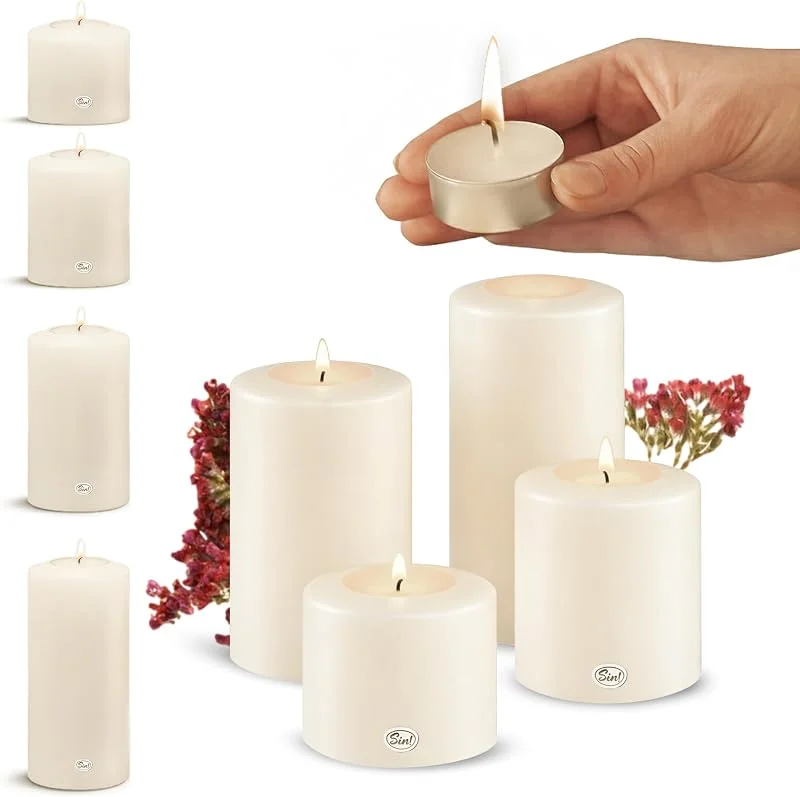 Besuche den Sin!-Store Sin!® 4er Set Teelichthalter & Dauerkerze Classic Ø 6cm H 6, 8, 10, 12cm weiß - Die Kerze die Nicht schmilzt! Kunststoff-Kerze mit Teelichteinsatz (Made IN Germany) Teelicht-Kerzenoptik selbstlöschend — Kerzenlicht Abendessen