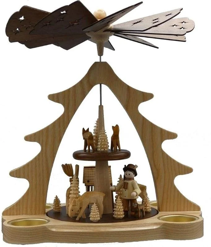 Besuche den Rudolphs Schatzkiste-Store Rudolphs Schatzkiste Pyramide Förster mit Rehe im Wald mit Teelichter Natur Höhe 28cm NEU Weihnachtspyramide Waldarbeiter Holzpyramide — Weihnachtsdeko