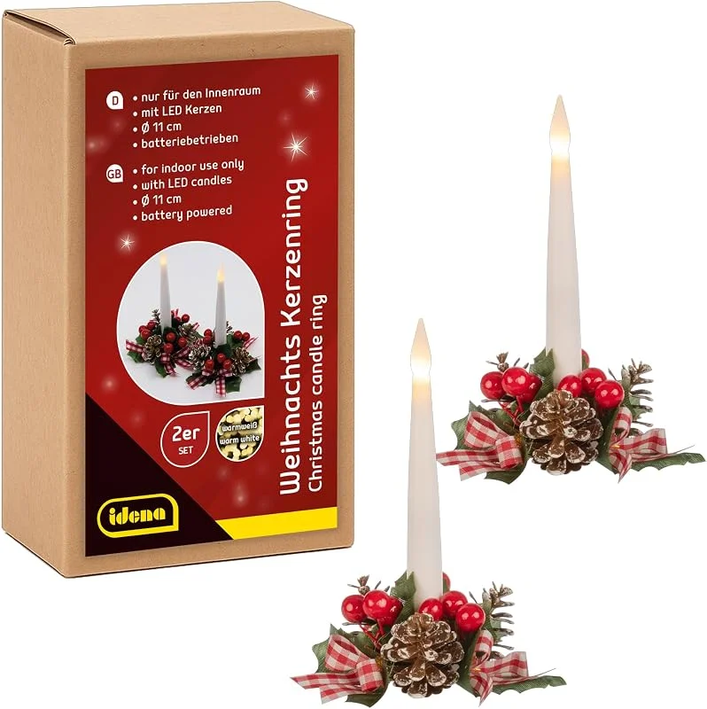 Besuche den Idena-Store Idena 31905 LED Stabkerzen mit Weihnachtskränzen, je 2 Stück — Kerzenlicht Abendessen