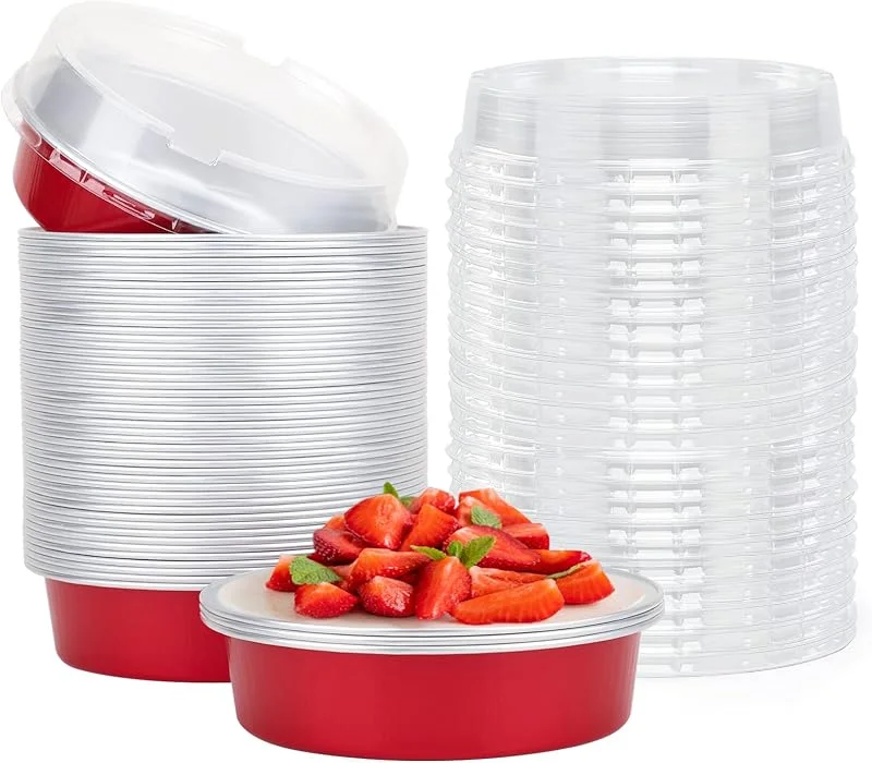 Marke: Beasea Beasea Einweg-Mini-Kuchenformen mit Deckel, 50 Stück, 10, 2 cm, 227 ml, leuchtend rote Aluminium-Backfolie, kleine runde Kuchenbehälter für einzelne Desserts, Cupcakes, Muffins, Käsekuchen — Weihnachtskueche