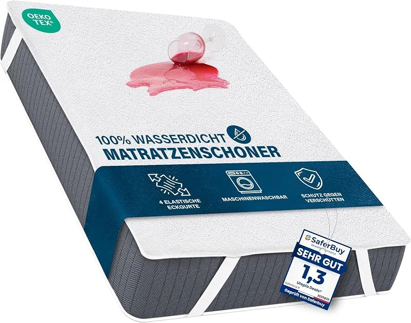 Besuche den Utopia Bedding-Store Wasserdichter Matratzenschoner, 90x200 cm, mit 4 Eckbändern — Wein und Festtafel