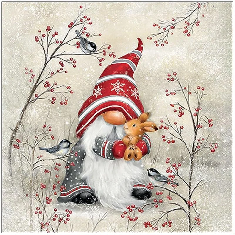 Besuche den Ambiente-Store 20 Servietten Winter Niedlicher Zwerg mit Hase als Tischdeko. Papierservietten mit Motiv. Auch für Decoupage und Serviettentechnik 33x33cm — Advent und Tisch