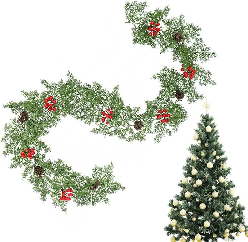 Marke: Dtaigou Künstliche Tannengirlande 200 cm mit Zapfen und roten Beeren — Weihnachtsdeko