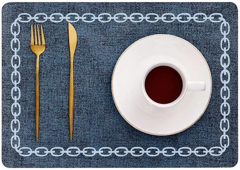 Besuche den Epinki-Store Epinki Tischset Stoff Abwaschbar Quadratisch, 2Pcs Set 30x43CM Platzsets Modern Kette Muster Anti-Rutsch aus PU Leder, Tischmatte Weihnachten Dunkel Blau für Esstisch — Küche & Haushalt