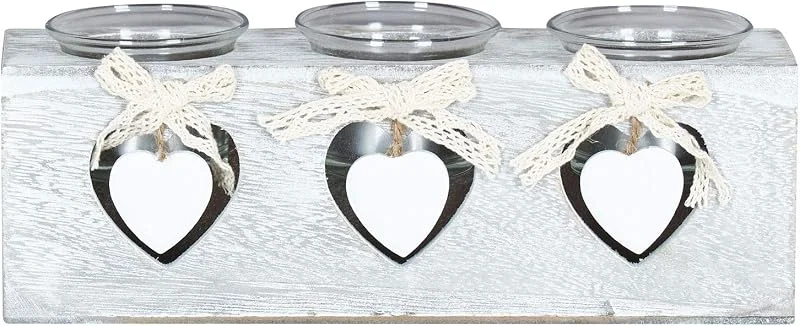 Besuche den levandeo-Store levandeo Teelichthalter 24x8x7cm 3 Kerzen Holz Shabby Chic Vintage Herz Deko Glas Kerzenhalter Romantik Geschenk — Kerzenlicht Abendessen