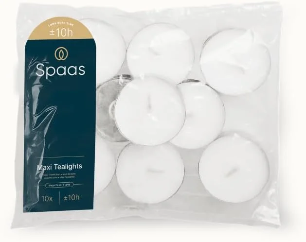 Besuche den Spaas-Store Spaas 12 Maxi Teelichtertüten Paraffinwachs Alubecher weiß Ø 58 x H 24 mm — Kerzenlicht Abendessen