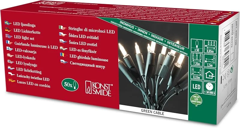 Besuche den Konstsmide-Store Konstsmide LED Minilichterkette, 50 warm weiße Dioden, 230V, Innen, grünes Kabel - 6303-100 — Weihnachtsbeleuchtung