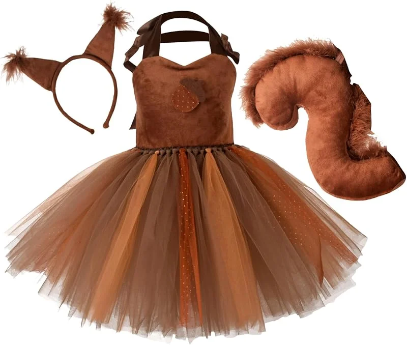 Marke: Genérico Eichhörnchenkostüm für Kinder, Halloweenkostüm für Kinder, Tierkostüm, Dschungel-Tutu-Kleid für Mädchen, mit Haarreif mit Ohren und Schwanz — Weihnachtsmode