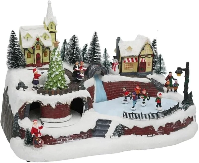 Marke: DRW DRW Weihnachtsdorf mit Eislaufbahn mit Bewegung, Musik und Lichtern, 41 x 26 x 27 cm — Weihnachtsdeko