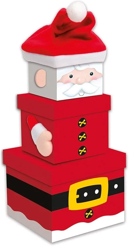 Marke: Giftmaker Weihnachts-Geschenkbox-Set, klein, 3-teilig, stapelbar, verschachtelt, Weihnachtsmann-Design — Geschenkverpackung