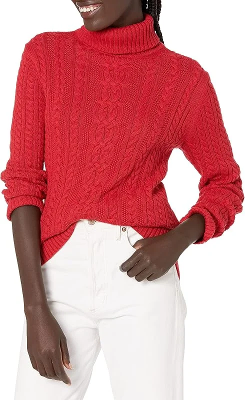 Besuche den Amazon Essentials-Store Amazon Essentials Damen Leichter Rollkragenpullover mit Zopfmuster aus Baumwolle — Weihnachtsmode
