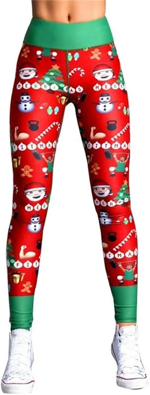 Marke: Konluesr Weihnachts-Leggings für Damen, Weihnachten, Kostüm, Leggings, Workout, Laufhose, Yogahose — Weihnachtsmode
