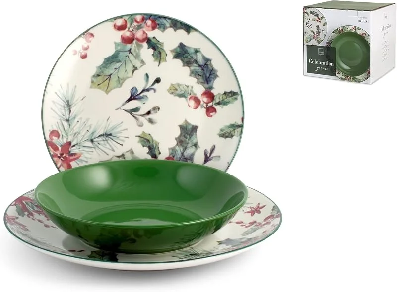 Marke: H&H H&H Weihnachtsservice 18-teilig Celebration Green — Advent und Tisch
