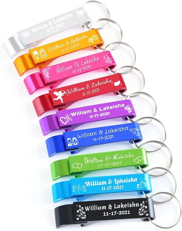 Marke: Matchore Party 120 Stück personalisierte Hochzeitsgeschenke, Flaschenöffner, Schlüsselanhänger, graviertes Text-Logo, individuelle Hochzeitsgeschenke für Gäste, individuelle Party-Jubiläen — Wein und Festtafel