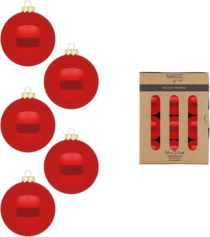 Besuche den Inge-glas-Store Weihnachtskugeln Glas 3cm 24 Stück - Christbaumkugeln glänzend - Mini Weihnachtsbaumkugeln für Weihnachten - Christbaumschmuck & Weihnachtsbaumschmuck Rot - Modern Red — Advent und Tisch
