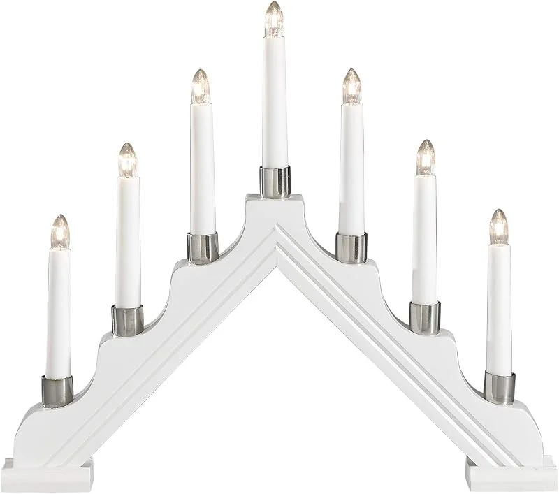 Besuche den Konstsmide-Store Konstsmide Holzleuchter, mit Metalldekoringen, weiß lackiert, 7 klare Birnen, 230V, Innen, weißes Kabel - 1041-210, 300 x 300 cm — Weihnachtsdeko
