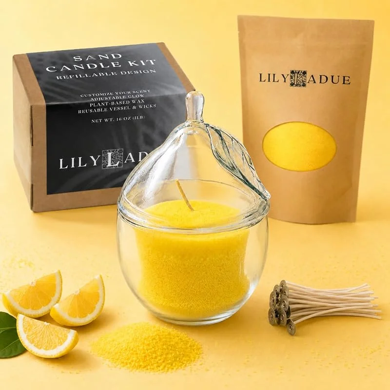 Marke: LILY LADUE LILY LADUE Zitronenkerzen Sand im kleinen Glas mit Dochten, gelbes — Kerzenlicht Abendessen