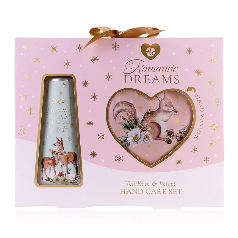 Besuche den accentra-Store Accentra Handpflegeset ROMANTIC DREAMS Geschenkset in Geschenkbox, inkl. Handcreme, Nagelcreme, Handlotion und Handwärmer, Duft: Tea Rose & Velvet, Frauen Geschenk Weihnachten mit Eichhörnchen und Reh — Hautpflege