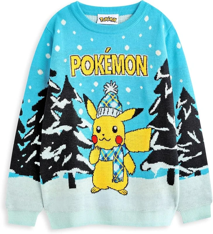 Besuche den Pokémon-Store Pokémon Weihnachtspullover für Kinder, Stiloptionen Festlicher Feiertags-Pikachu-Langarm-Strickpullover für Kinder, Warmer Strickpullover, Saisonales Pokemon-Merchandise — Weihnachtsmode