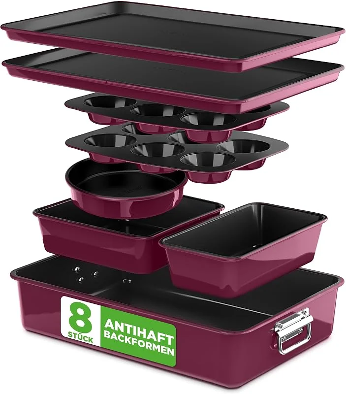 Besuche den NutriChef-Store NutriChef Backformen Set 8-teilig – Auflaufform, Brotbackform, Backblech, Muffin Backform, Violet, Kuchenform rund & eckig, stapelbar & antihaft, spülmaschinenfest, ofenfest bis 230°C — Weihnachtskueche