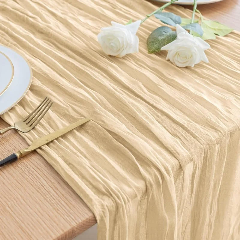 Marke: Asee'm Asee'm Seihtuch-Tischläufer, 308 cm lang, Sand, Boho-Gaze, Käsetuch, Läufer, rustikal, durchscheinend, Herbst-Tischläufer für Thanksgiving, Hochzeit, Party, Babyparty, Dekoration — Küche & Haushalt