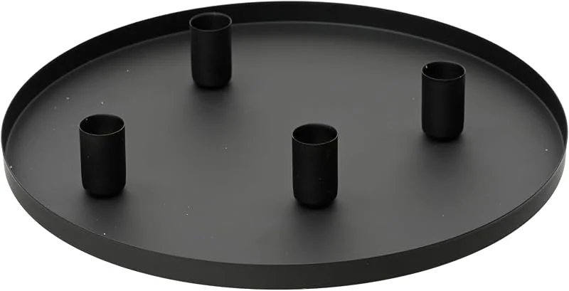 Marke: Kaemingk Tablett Schwarz mit 4 Magnet-Stabkerzenhaltern Ã˜ 30 cm - Metall — Kerzenlicht Abendessen