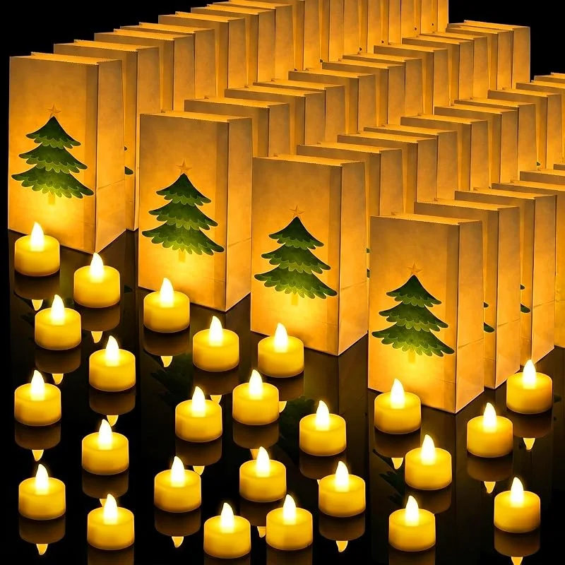 Marke: Baquler Baquler 100 Stück Weihnachten Luminaria Taschen LED Kerzen Baum Stern — Weihnachtsbeleuchtung