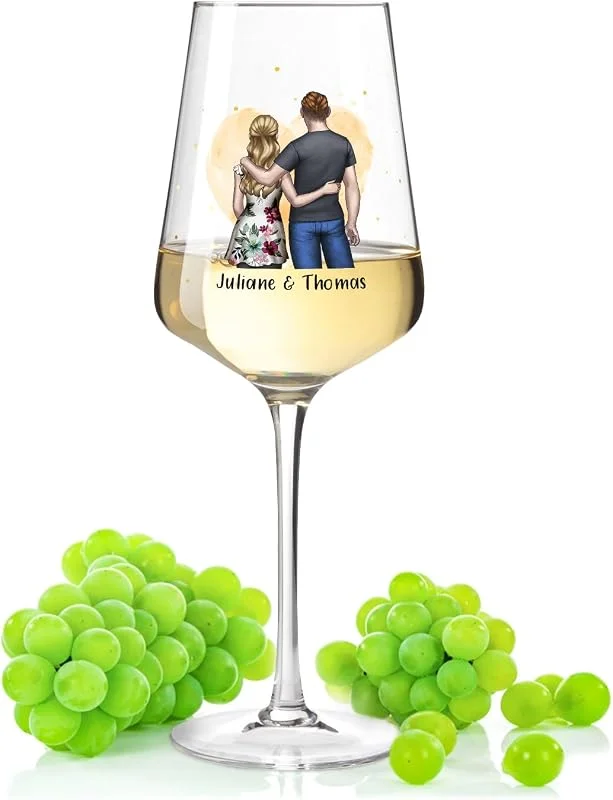 Besuche den GRAVURZEILE-Store GRAVURZEILE Weißweinglas - Pärchen Konfiguration - Umfangreich anpassbares Motiv zum selbst gestalten - Persönliches Geschenk für Paare — Wein und Festtafel