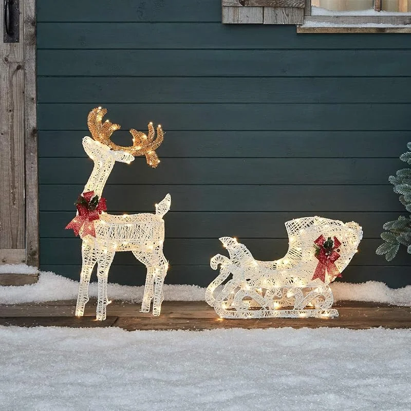 Besuche den Lights4fun-Store Lights4fun 70cm LED Rentier mit Schlitten warmweiß strombetrieben Timer Weihnachtsbeleuchtung für außen und innen Weihnachtsfigur Weihnachtsdeko Außen