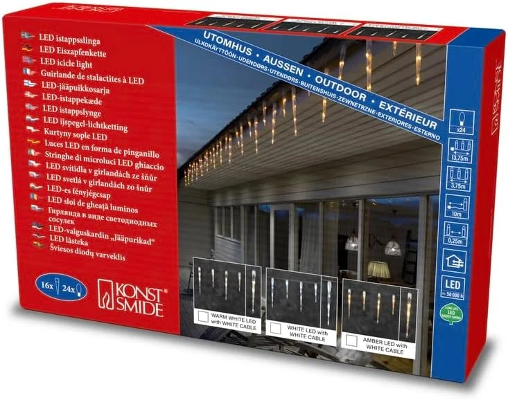 Besuche den Konstsmide-Store Konstsmide LED Eiszapfen Lichtervorhang, 16 Zapfen, 24 warm weiße Dioden, 24V Außentrafo, weißes Kabel - 2746-102 — Weihnachtsbeleuchtung