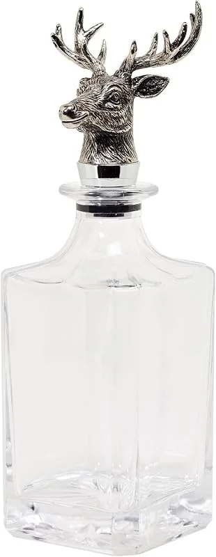 Besuche den EDZARD-Store EDZARD Glaskaraffe Hirsch (H 26 cm), Hirschkopf edel versilbert — Wein und Festtafel