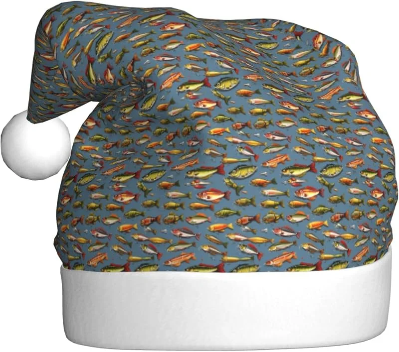 Marke: Tamiger Weihnachtsmützen mit Fischköderaufdruck, saisonal, festlich — Weihnachtsmode