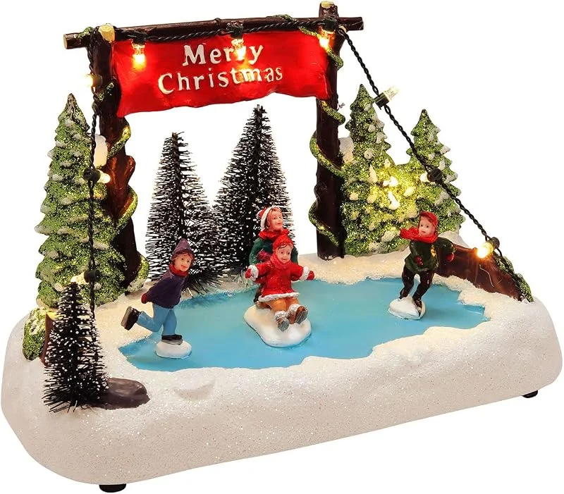 Besuche den Spetebo-Store Spetebo LED Weihnachts Dorf - Winterlandschaft Eisbahn, 19 cm - Weihnachtsdekoration Winterdekoration mit Beleuchtung Innen