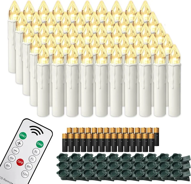 Marke: YZNAHRE 50er LED Kerzen mit Timer, Flammenlose Weihnachtskerzen Weihnachtsbaum Kerzen mit Fernbedienung Timer und Batterien Warmweiß für Weihnachtsdeko, Hochzeit, Geburtstags — Weihnachtsbeleuchtung
