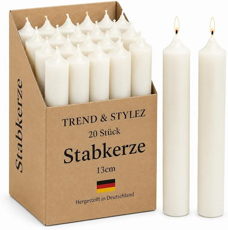 Marke: TrendandStylez 20 Premium Stabkerzen 130 x 22mm durchgefärbt –Made in Germany (Creme) — Kerzenlicht Abendessen