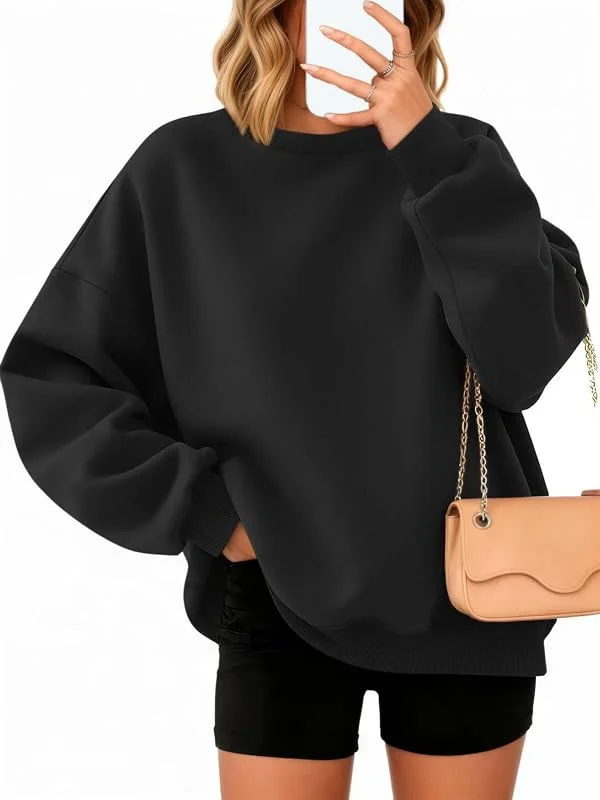 Besuche den Timuspo-Store Timuspo Pullover Damen Oversize Langarm Fleece Rundhalsausschnitt Sweatshirt Herbst Winter Frauen Mädchen Klamotten Locker Oberteile — Weihnachtsmode