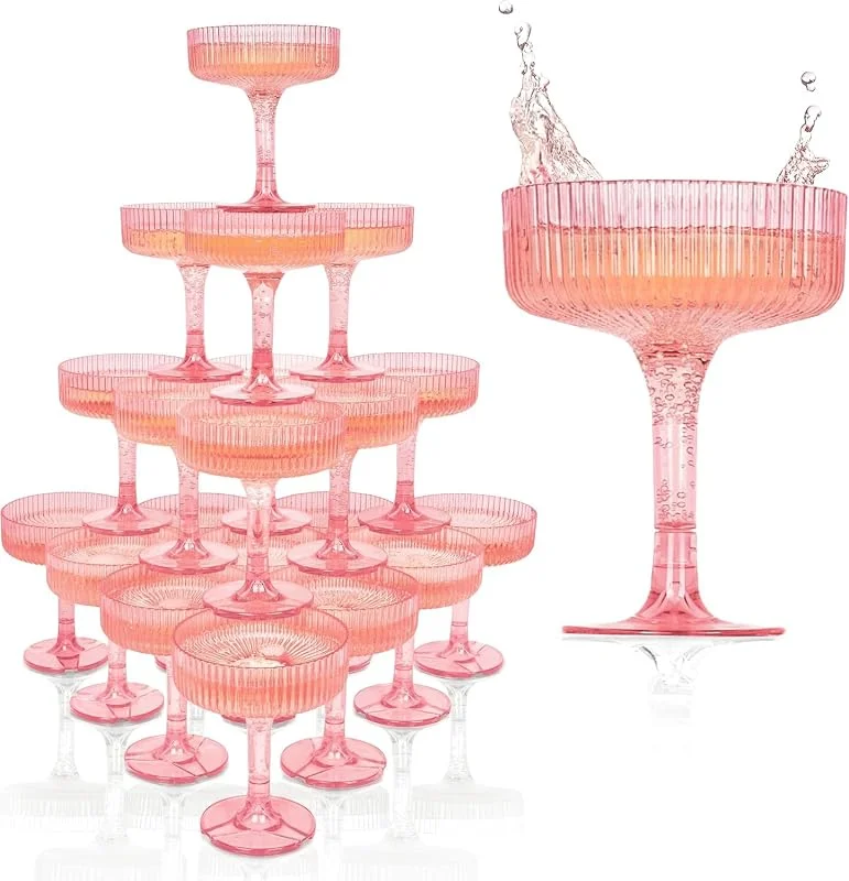 Marke: Ksestor Ksestor Champagnerturm-Gläser-Set, 21-teilig, 200 ml, Kunststoff, Rosa — Wein und Festtafel