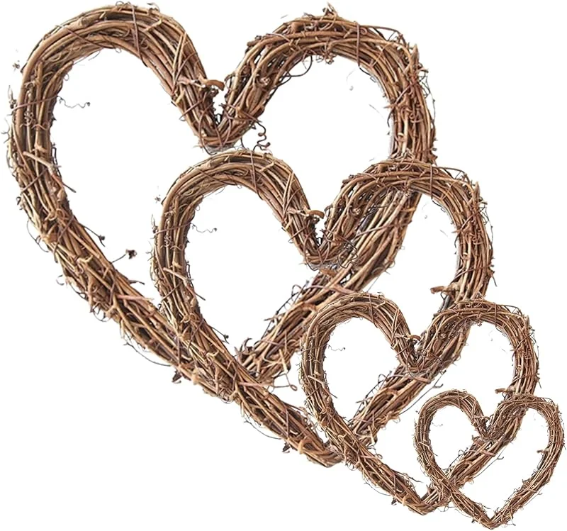 Besuche den RZOZSZEZ-Store 4 Stück herzförmige Girlande, natürliche Weinrebenkränze, klassischer Weihnachtskranz, für Rattan-Wanddekoration, Halloween-Kranz, DIY-Kranz, Osterkranz, Wanddekoration, handgewebter Kranz (25 + 20 + — Weihnachtsdeko