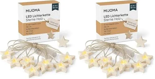 Marke: MIJOMA MIJOMA LED Lichterkette Sterne Holz – 10 warmweiße LEDs, 2 Stück — Weihnachtsbeleuchtung