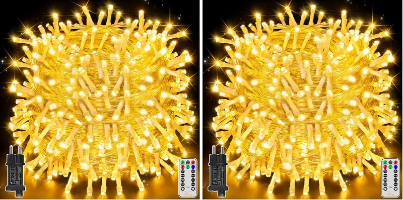 Besuche den Ollny-Store Ollny Lichterkette Außen 80 m, 800 LED, Warmweiß, Fernbedienung, Timer (Packung mit 2) — Weihnachtsbeleuchtung