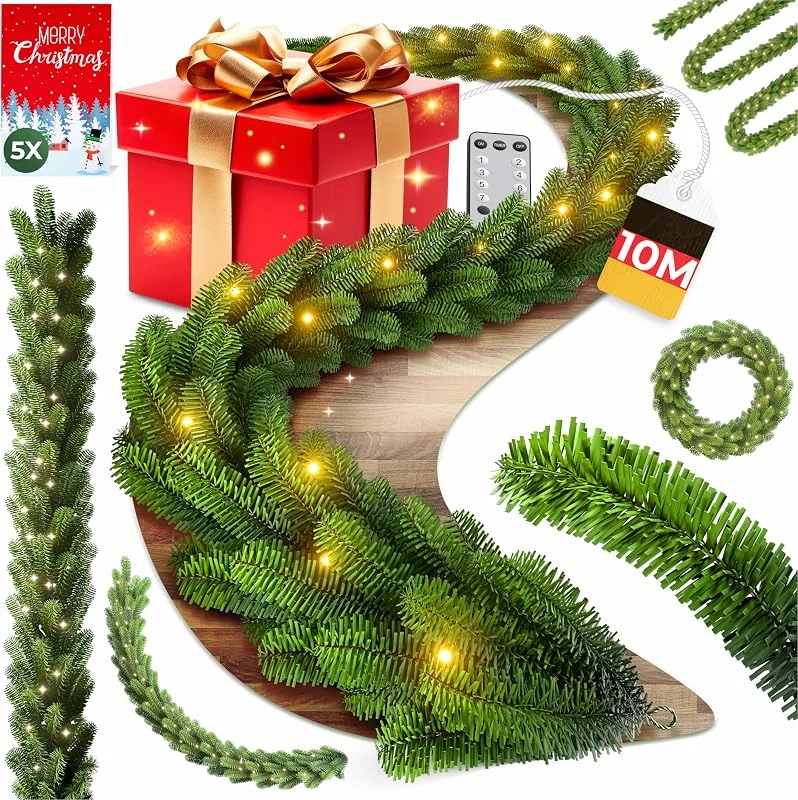 Besuche den KESSER-Store KESSER® Weihnachtsgirlande 10m mit Beleuchtung 200 LEDs - Timer - LED Kette 8 Leuchtmodi - Weihnachtsbeleuchtung - Weihnachtsdeko In & Outdoor - Tannen-Girlande inkl. Fernbedienung