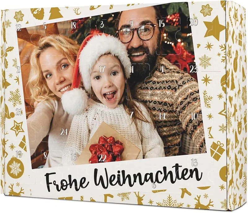 Besuche den GRAVURZEILE-Store GRAVURZEILE – DIY Adventskalender zum Befüllen – Retro Foto – Weihnachtskalender Personalisiert mit eigenem Foto – 24 Fächer, Nikolaus & Heiligabend extra groß - Farbe: Gold — Advent und Tisch