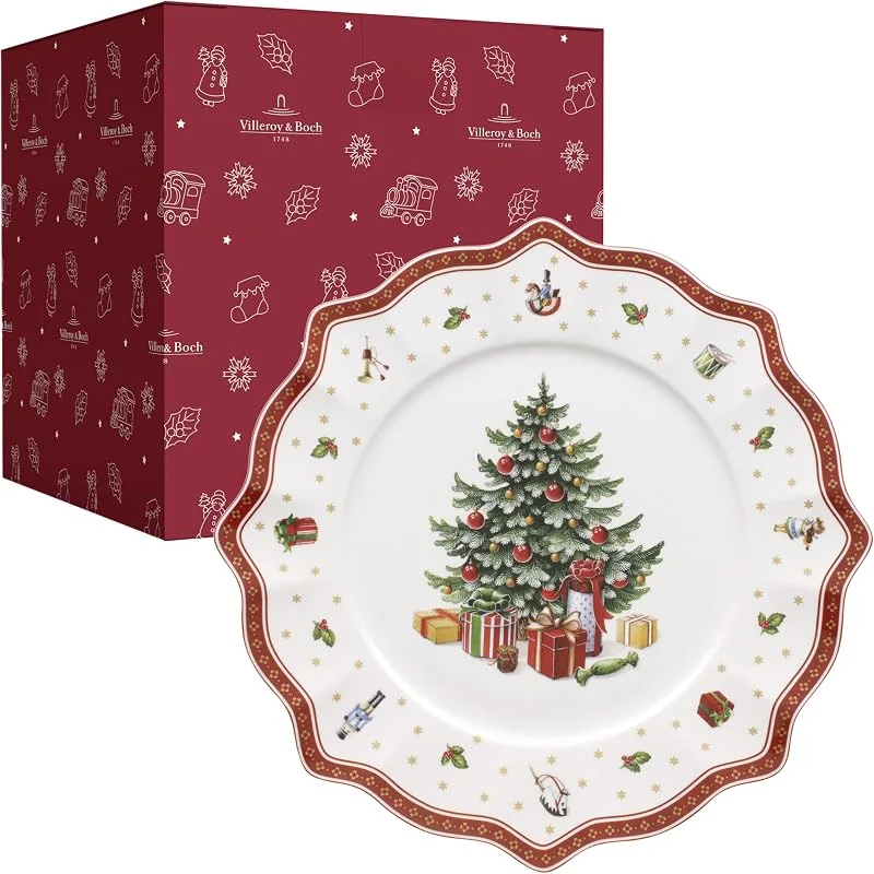 Villeroy & Boch - Toy's Delight Platzteller 34, 5 cm Rot und Weiß, Mikrowellensicher, Weihnachtsgeschirr, Esseller, Servierteller, Pizzateller, Servierplatte Xmas, Weihnachten, Premium Porzellan — Advent und Tisch