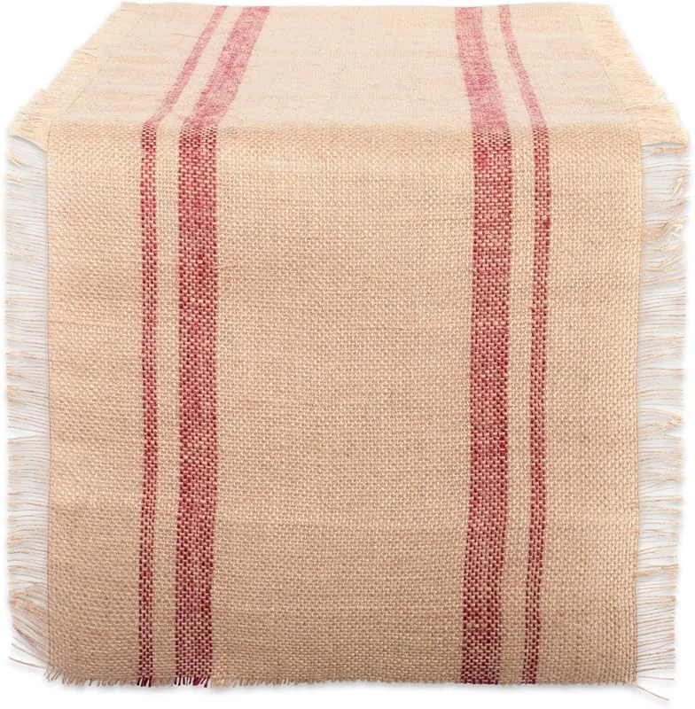 Marke: DII DII Jute-Kollektion Küchentischplatte, Scheune mit Doppelborte, Rot, Table Runner, 14x108 — Küche & Haushalt