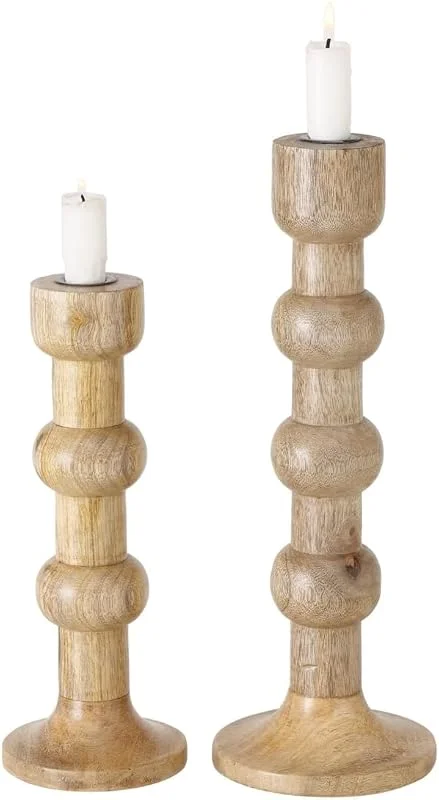 Marke: BOLTZE Boltze Kerzenständer Bubbles (2-teiliges Set, Kerzenhalter aus Holz, stilvolles Design, Dekoration Esstisch, Kommode, Boho Stil) 2025157 — Kerzenlicht Abendessen