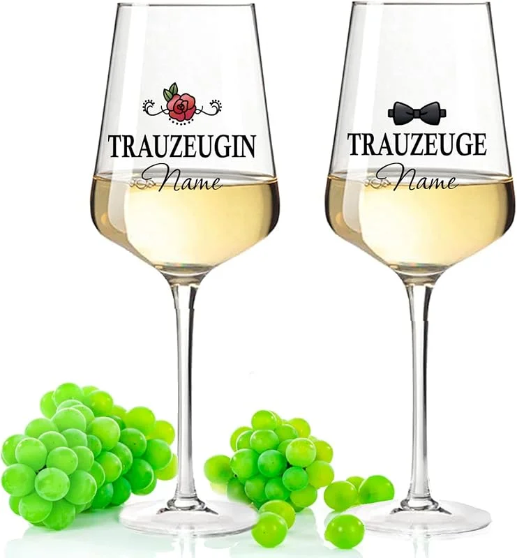 Besuche den GRAVURZEILE-Store GRAVURZEILE Weißweinglas im Set - Trauzeugin & Trauzeuge - Personalisiert mit Name - Geschenk für die Hochzeitsfeier - Geschenk zur Hochzeit, Verlobung — Wein und Festtafel