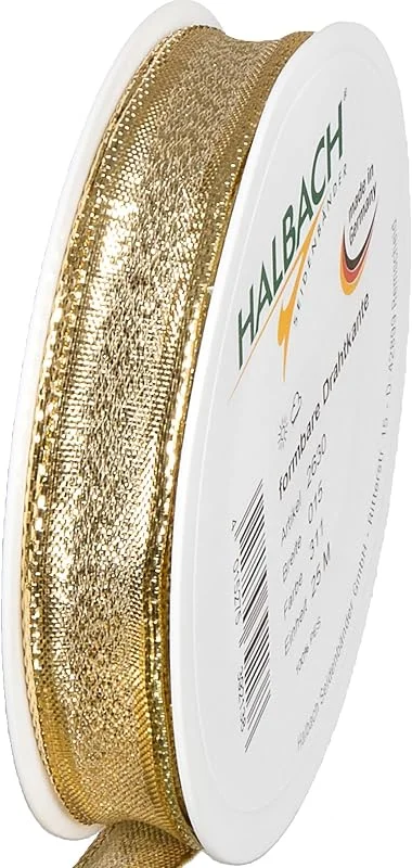 Besuche den Halbach-Store Halbach Geschenkband mit Drahtkante, 15 mm x 25 m, gold — Geschenkverpackung