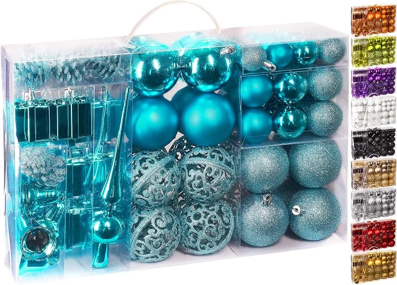 Besuche den BRUBAKER-Store BRUBAKER 101-teiliges Set Weihnachtskugeln mit Baumspitze Blau — Weihnachtsdeko