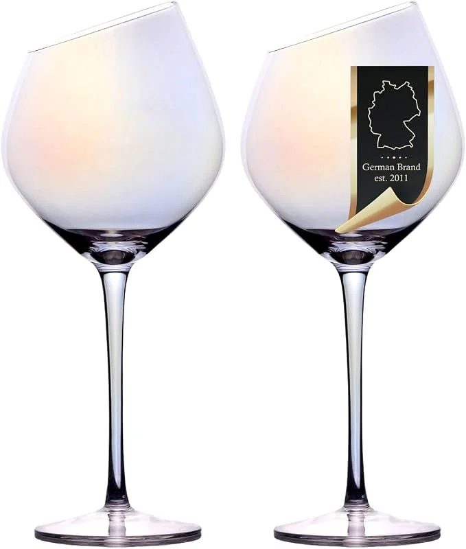 Besuche den INTIRILIFE-Store INTIRILIFE 2x Wein Glas mit moderner Kante - 470 ml Füllmenge und Regenbogen Schimmer - Rotwein Glas Kelch Spülmaschinenfest Kristallglas stoßfest — Wein und Festtafel